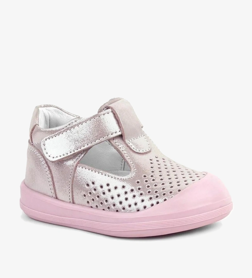 Shaun Hakiki Deri Pembe Simli Cırtlı Anatomik Bebek Sandalet Ayakkabı - Görsel 1