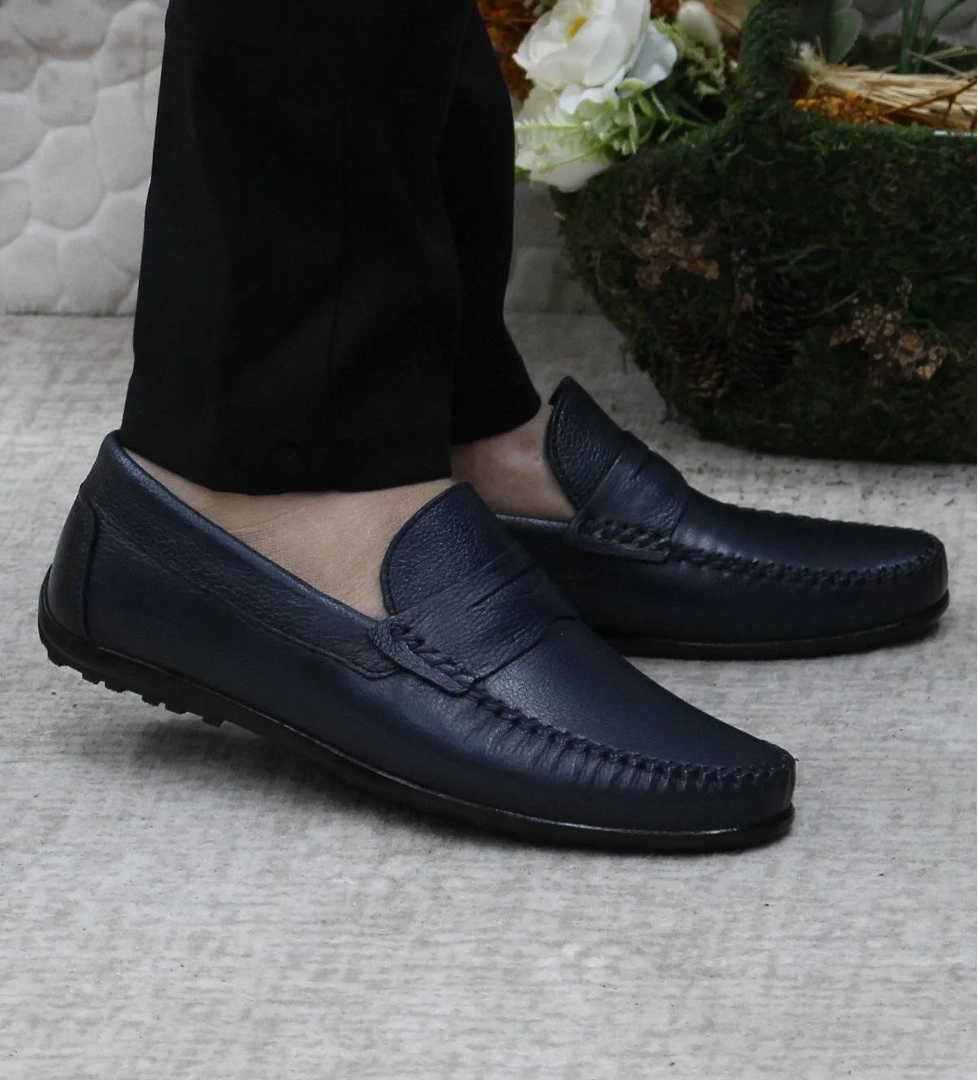31020 Lacivert Deri Hakiki Deri Loafer Erkek Babet Erkek Ayakkabı - Görsel 1