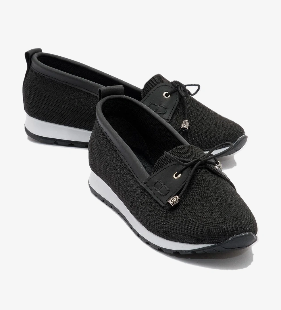 Kaydırmaz Taban Taşlı Kadın Babet SİYAH - Görsel 1