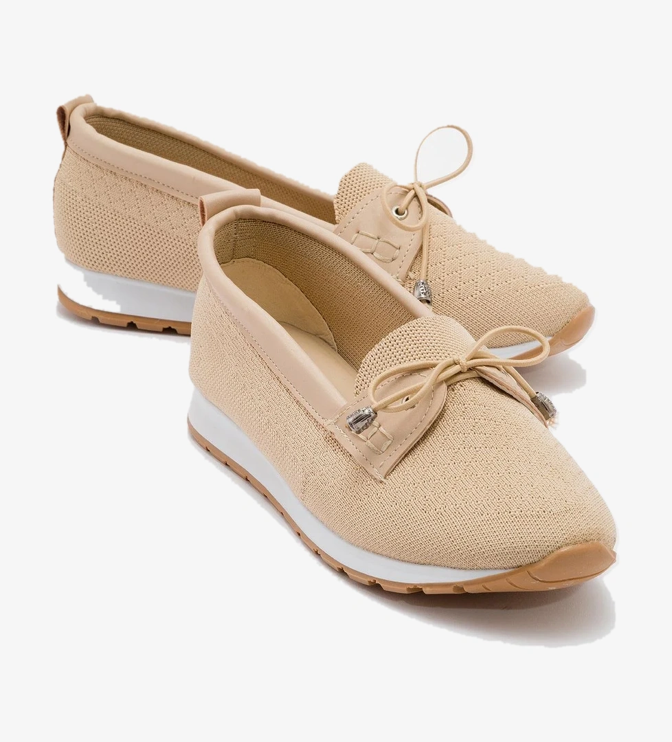 Kaydırmaz Taban Taşlı Kadın Babet NUDE