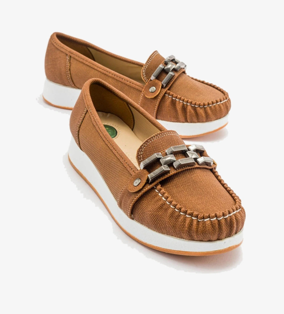 Ccway Kare Tokalı Babet Keten Taba Kot model görseli