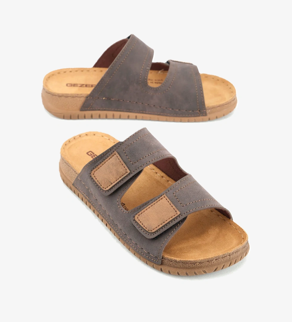 Erkek Yazlık Tasarım Çift Cırtlı Ayarlanabilir Suni Deri Rahat Taban Günlük Terlik - Görsel 1