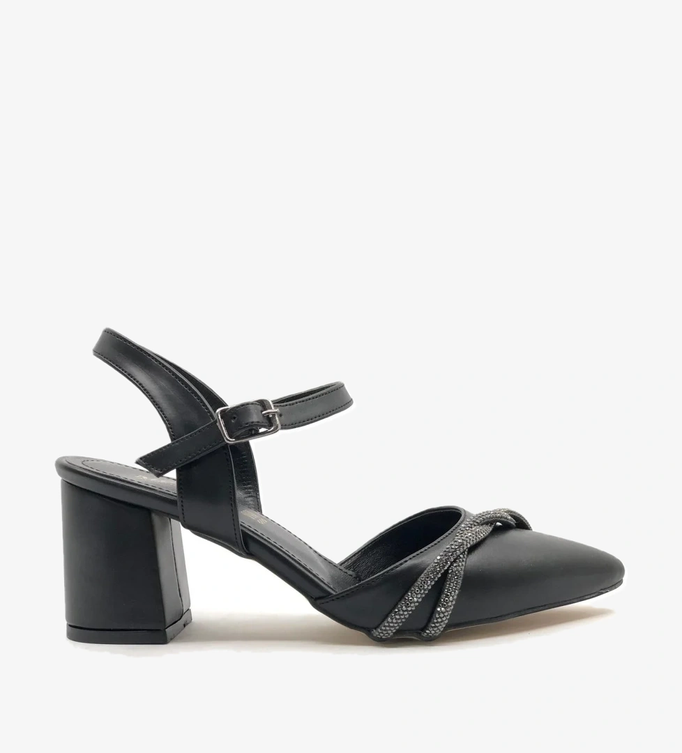 Mehtap Çapraz Burgu Taş Detaylı 6 cm Topuklu Kadın Klasik Ayakkabı model görseli