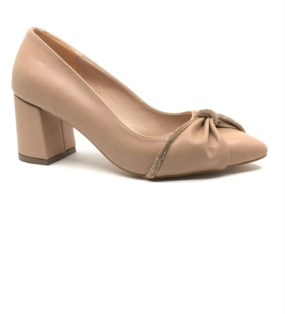 Düğüm Taş Detaylı 6 cm Topuklu Kadın Klasik Ayakkabı