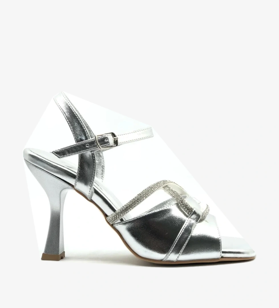 Çapraz Şerit Taşlı Topuklu Kadın Abiye Ayakkabı - Görsel 1