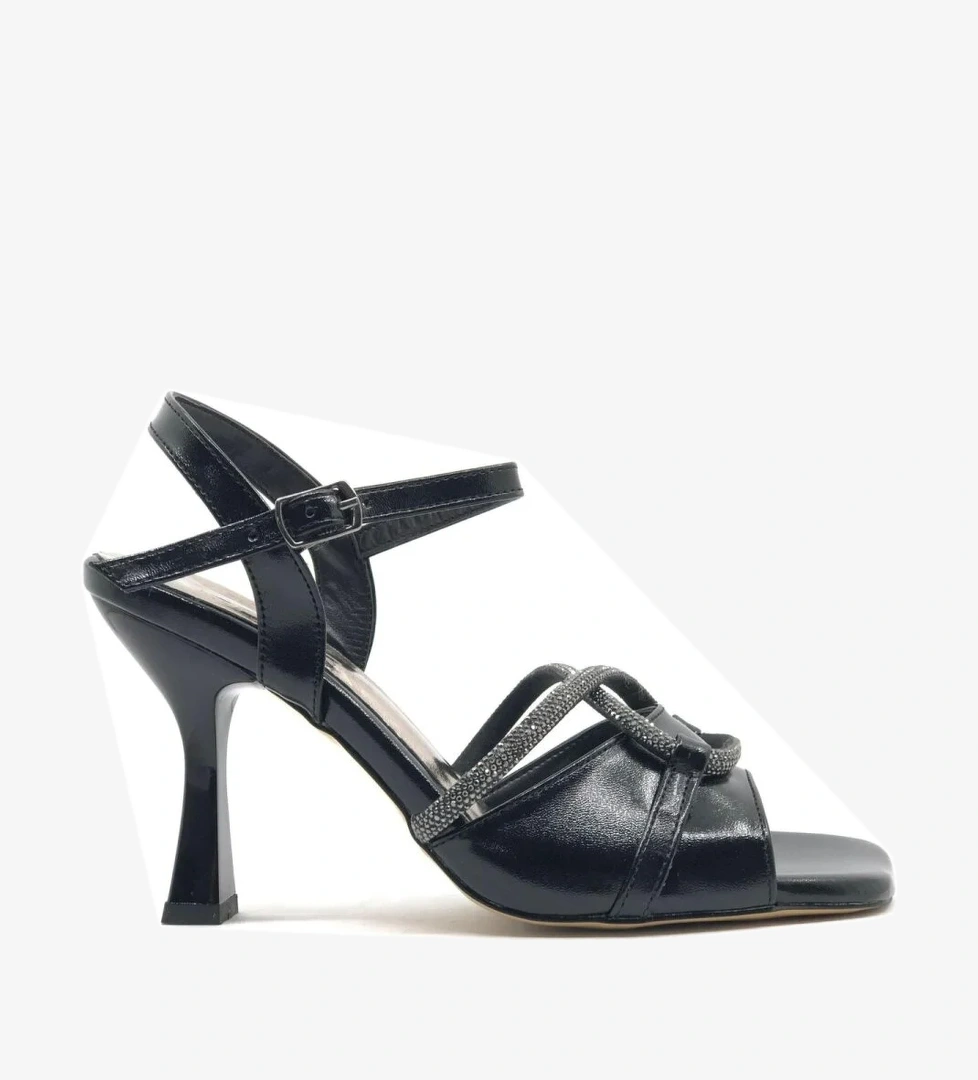 Çapraz Şerit Taşlı Topuklu Kadın Abiye Ayakkabı