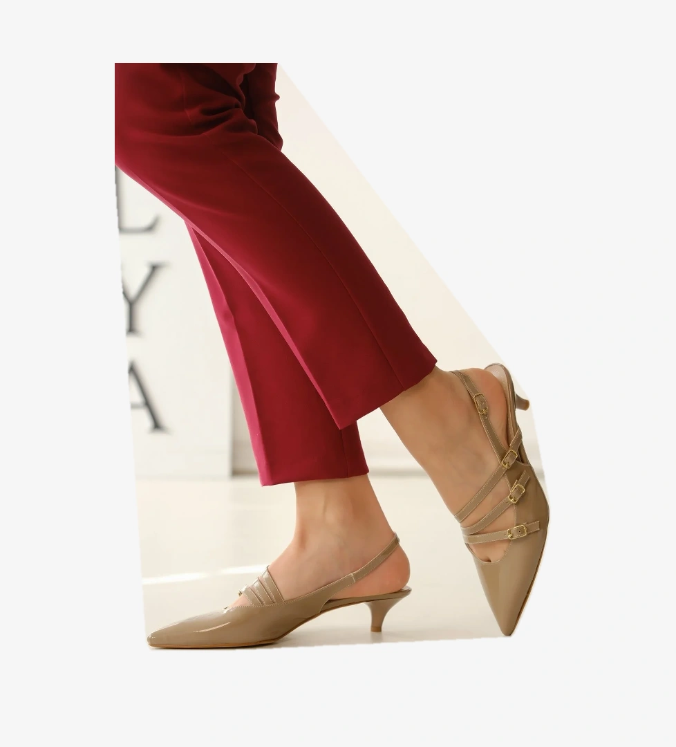 Vendy Vizon Rugan (3cm) Topuklu Sivri Burun Üç Bantlı Günlük Ayakkabı