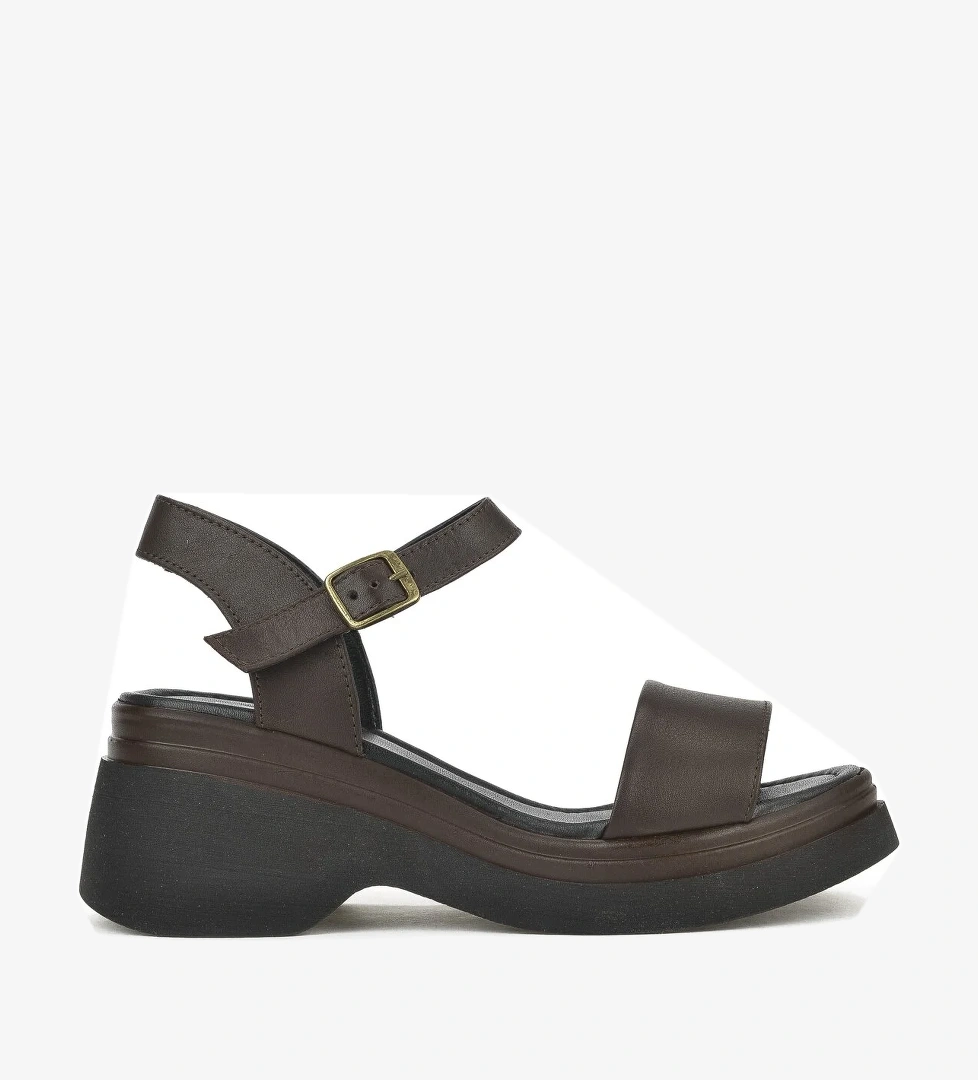 Kadın Hakiki Deri Topuklu Sandalet 141992Z68002 Kahve