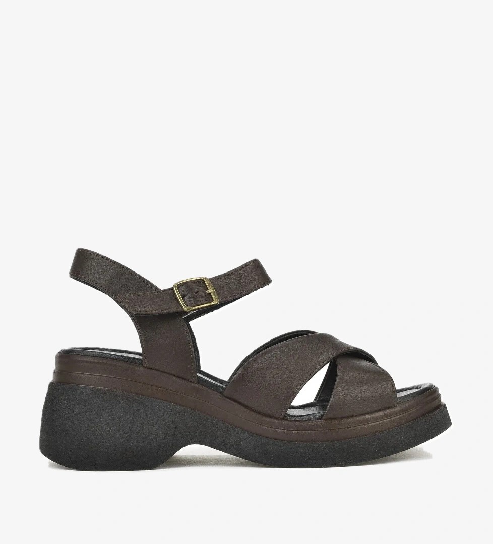 Kadın Hakiki Deri Topuklu Sandalet 141992Z61001 Kahve