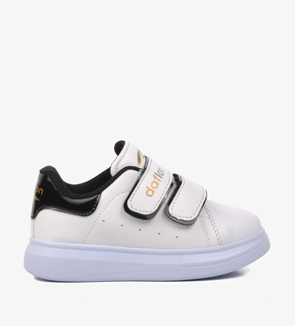 072-P Beyaz-Siyah Rugan Cırtlı Çocuk Sneaker - Görsel 1