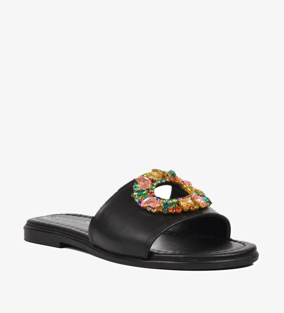 246017 Siyah Taşlı Kadın Terlik