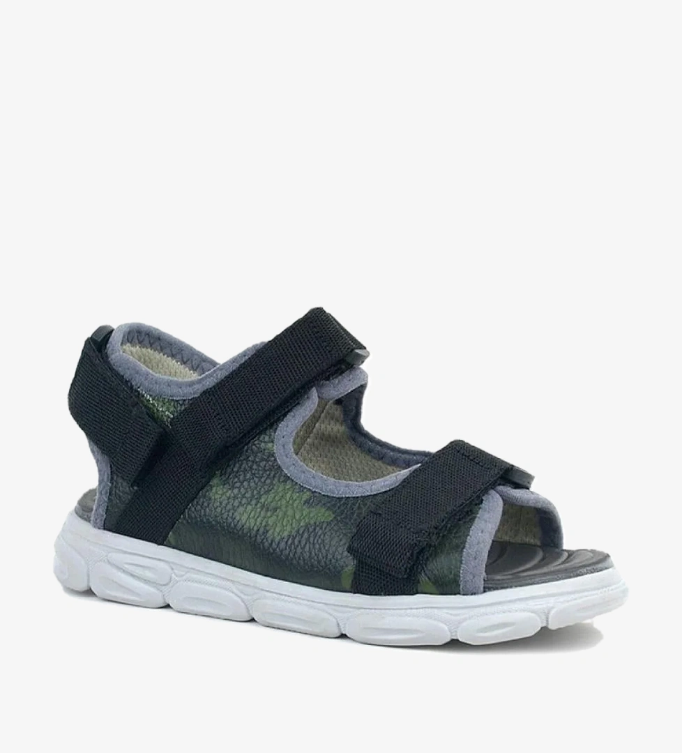 Rakerplus Hakiki Deri Yeşil Kamuflaj Desenli Siyah Çocuk Sandalet model görseli