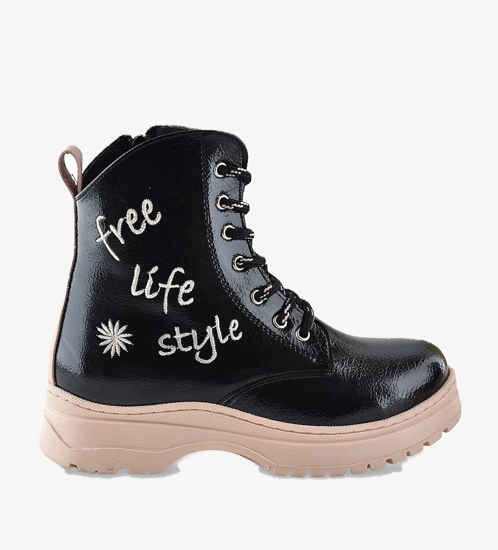 Ayakkabı Burada 258 Ortopedik Bağcıklı Fermuarlı Kız Siyah Çocuk Bot Ayakkabı Kürklü Kız Çocuk Bot model görseli