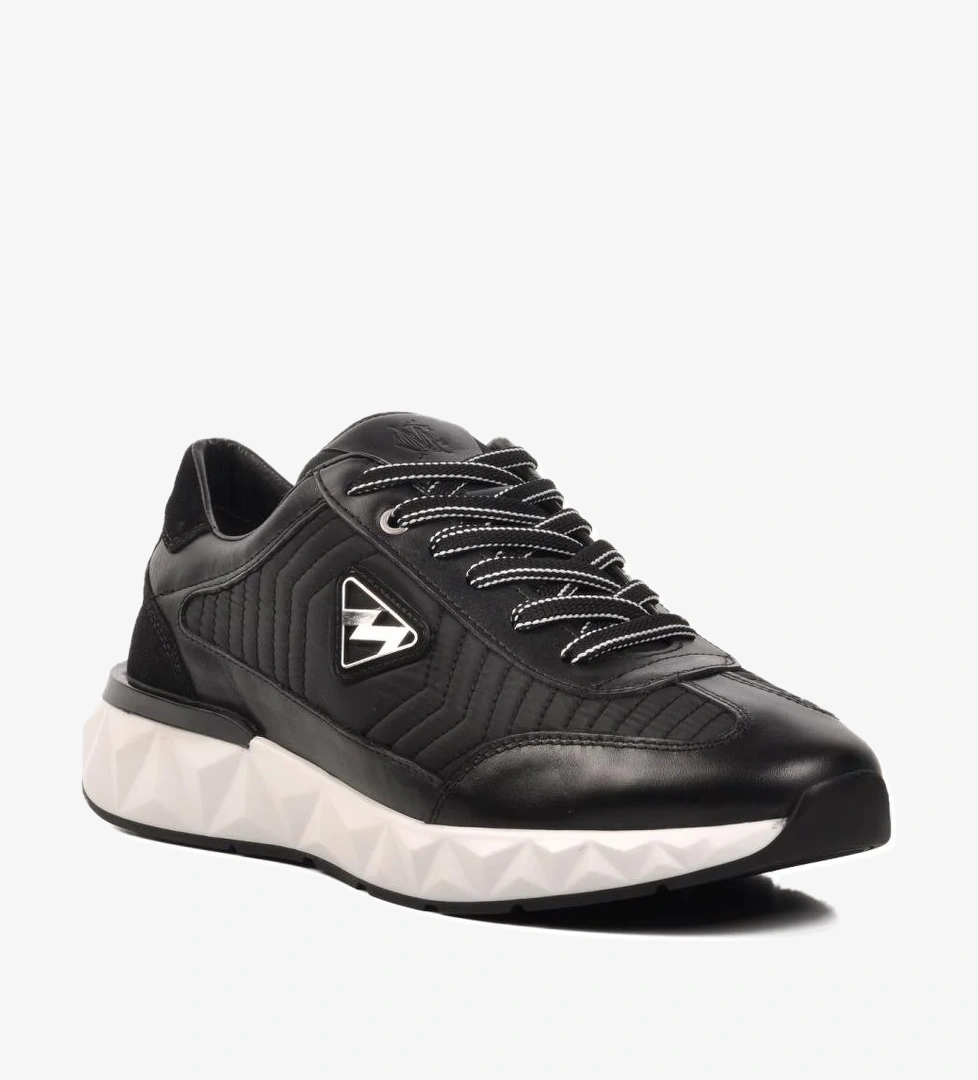 152-19498 Siyah-Beyaz Hakiki Deri Erkek Sneaker - Görsel 1