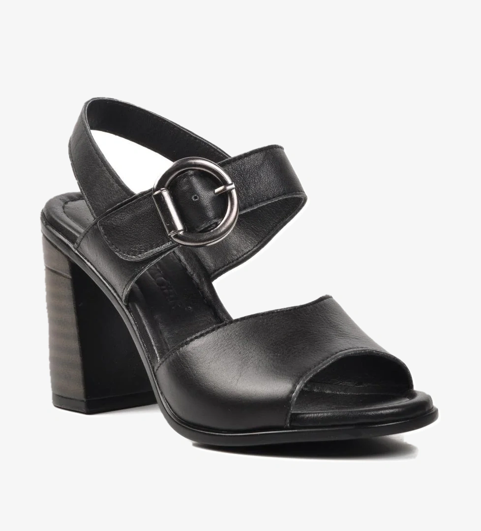 9750 Siyah Hakiki Deri Kadın Topuklu Sandalet