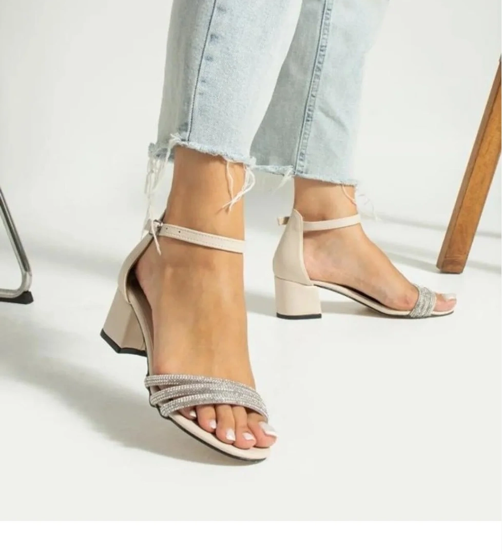 Mehtap Üç Şerit Taşlı 6 Cm Topuklu Kadın Abiye Ayakkabı model görseli