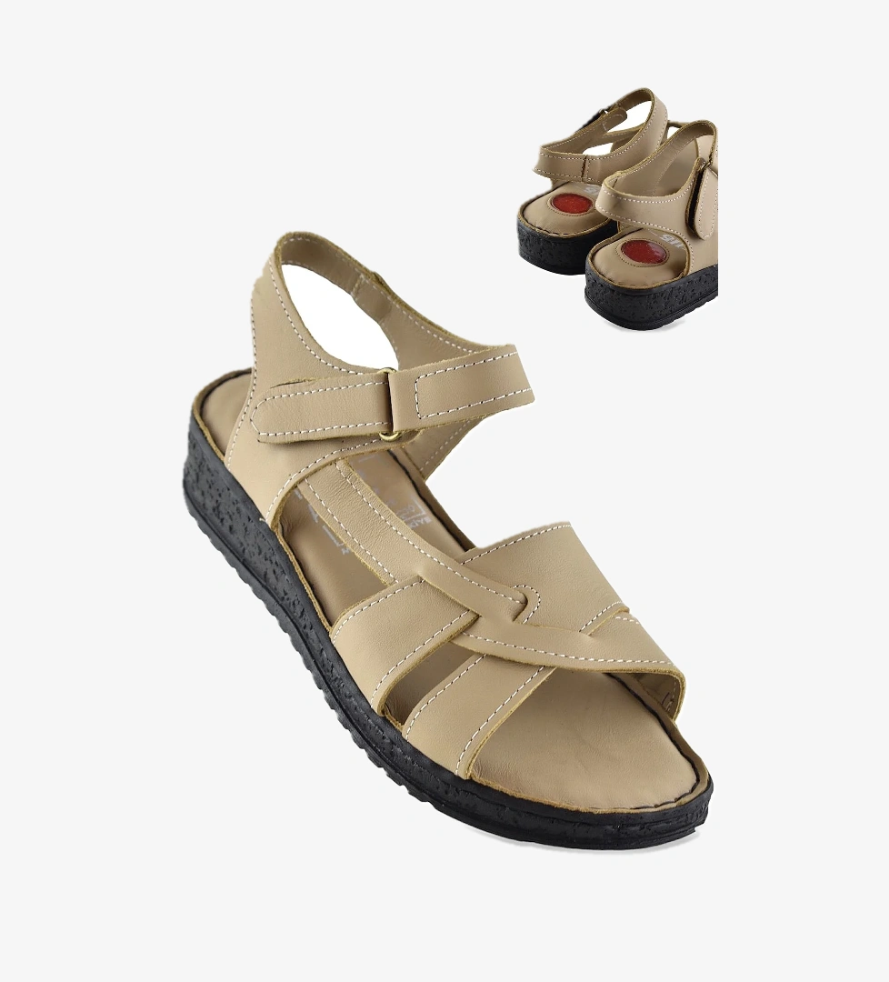 Ayakkabı Burada 132 Tam Ortopedik Topuk Jelli Haki̇ki̇ Deri̇ Kadın Sandalet Deri model görseli