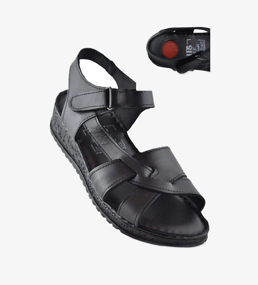 132 Tam Ortopedik Topuk Jelli HAKİKİ DERİ Kadın Sandalet Deri Sandalet