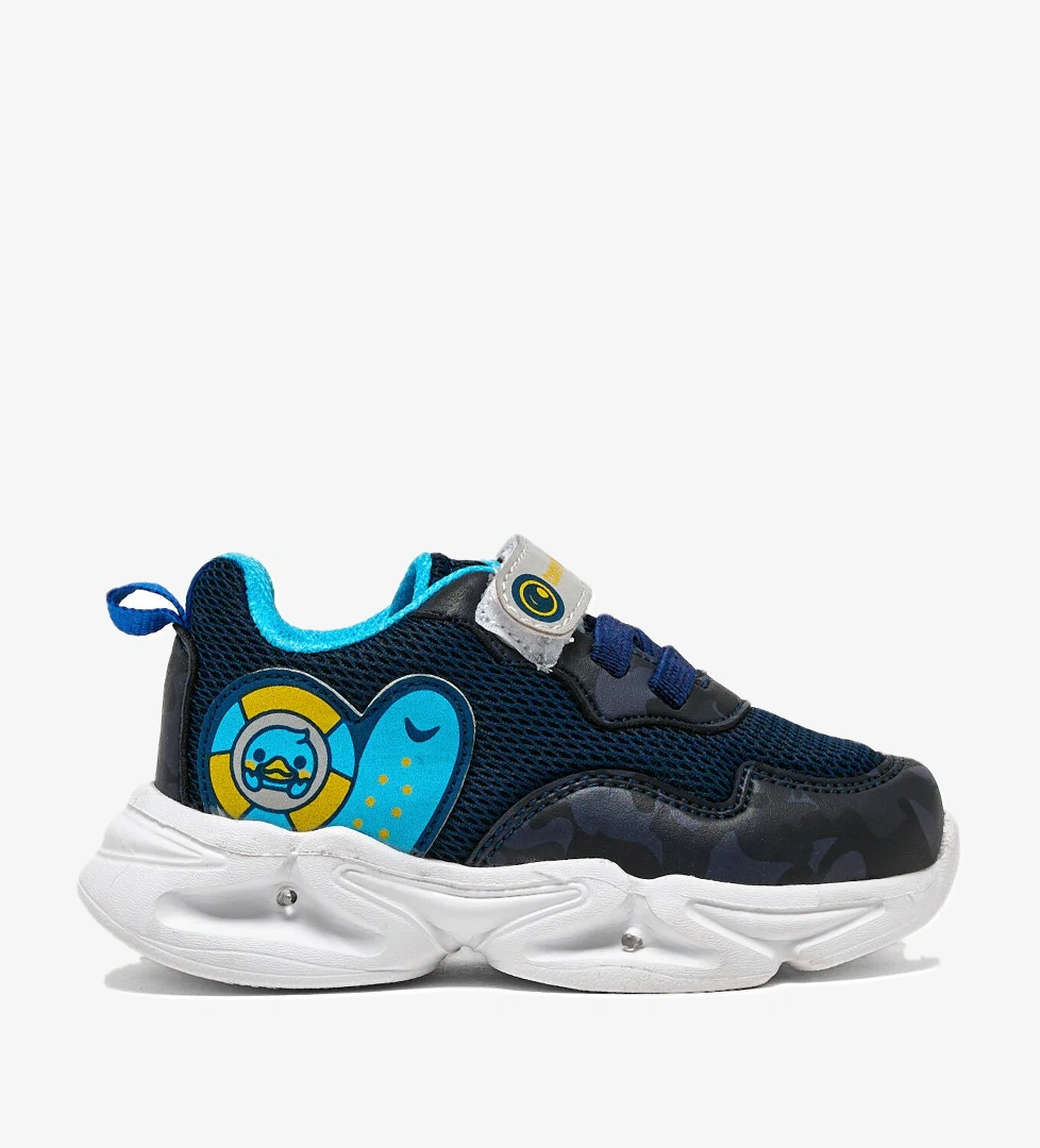 Çocuk Unisex Lacivert Kamuflaj Işıklı Cırtlı Ayakkabı