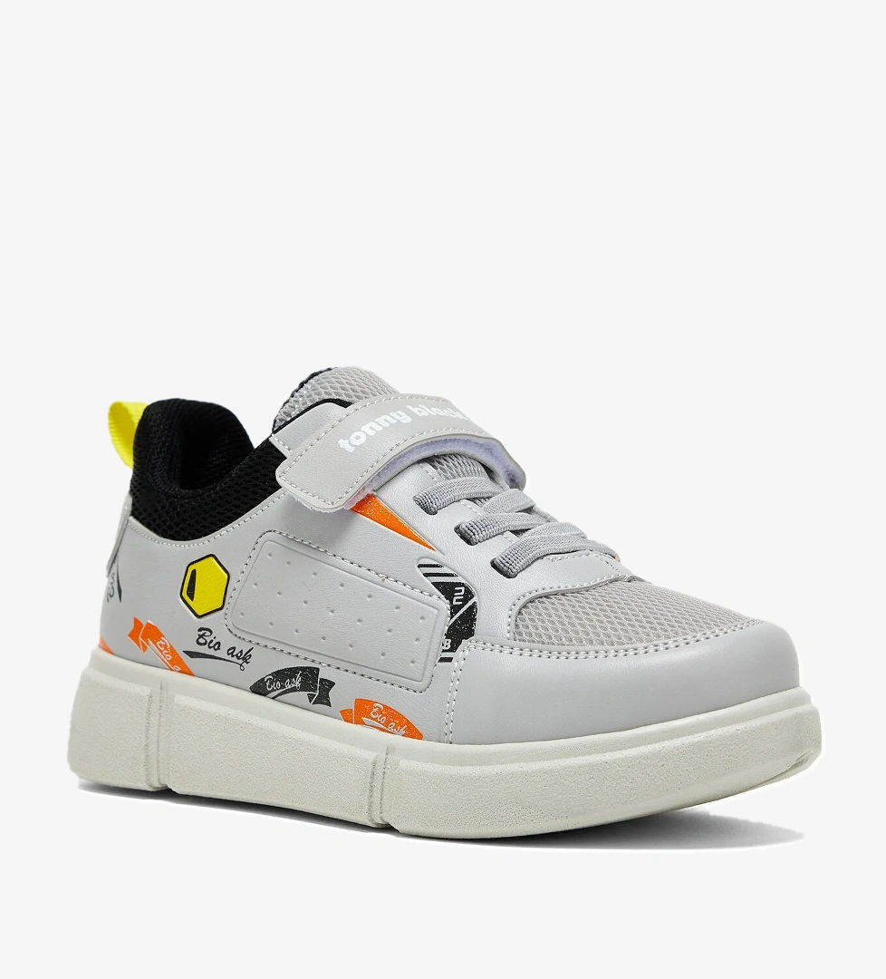 Çocuk Unisex Buz Siyah Rahat Kalıp Cırtlı Ayakkabı