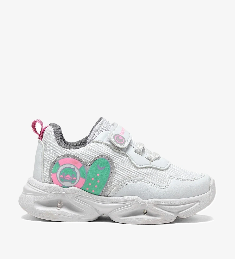 Çocuk Unisex Beyaz Lila Işıklı Cırtlı Ayakkabı