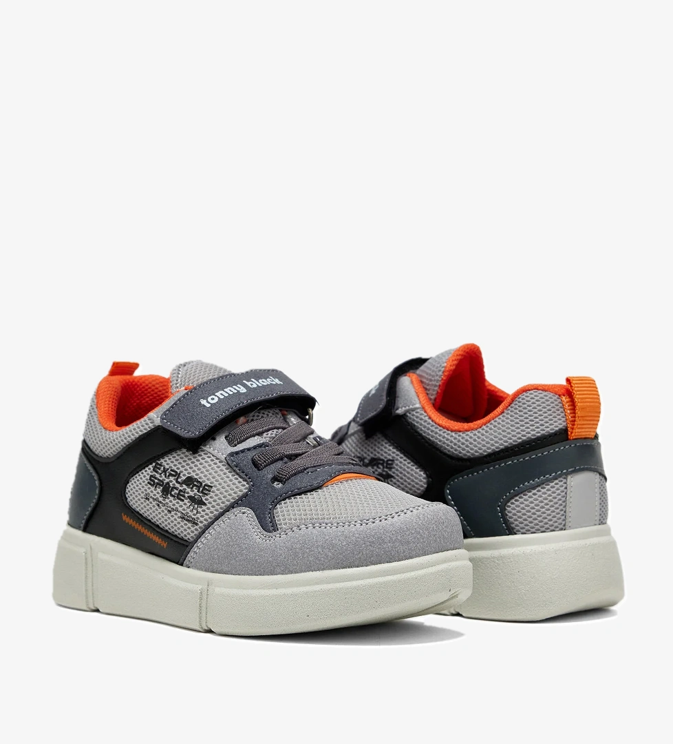 Çocuk Unisex Buz Siyah Rahat Kalıp Cırtlı Ayakkabı