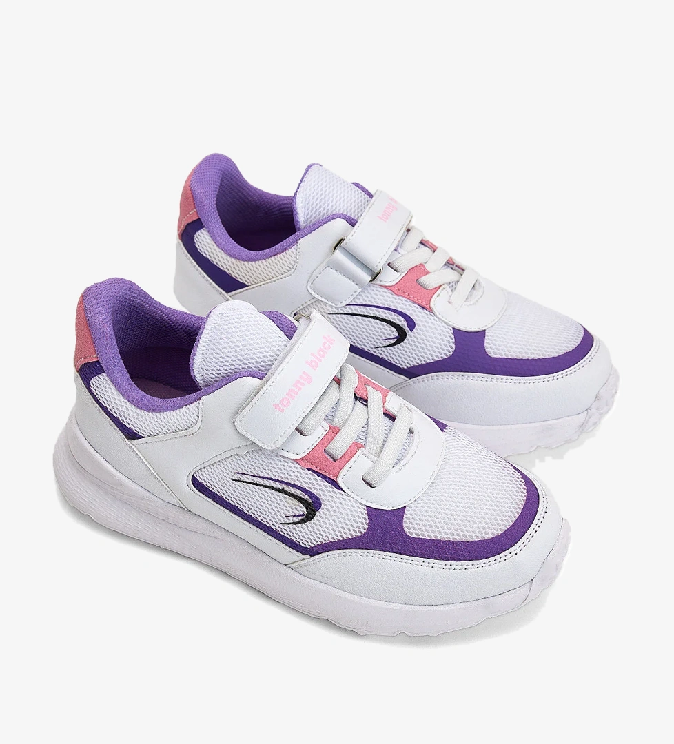 Tonny Black Çocuk Unisex Beyaz Lila Faylon Taban Cırtlı Çocuk Ayakkabı model görseli