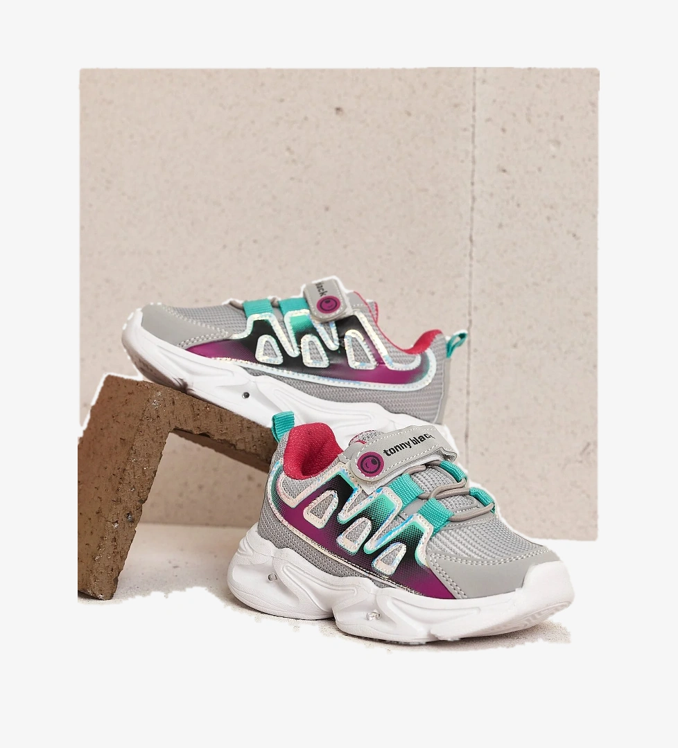 Çocuk Unisex Buz Fuşya Rahat Kalıp Işıklı Cırtlı Ayakkabı - Görsel 1