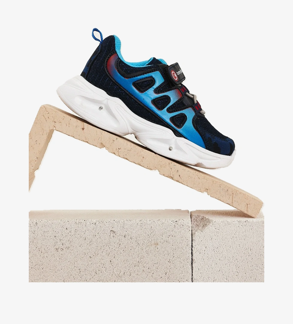 Çocuk Unisex Lacivert Kamuflaj Rahat Kalıp Işıklı Cırtlı Ayakkabı