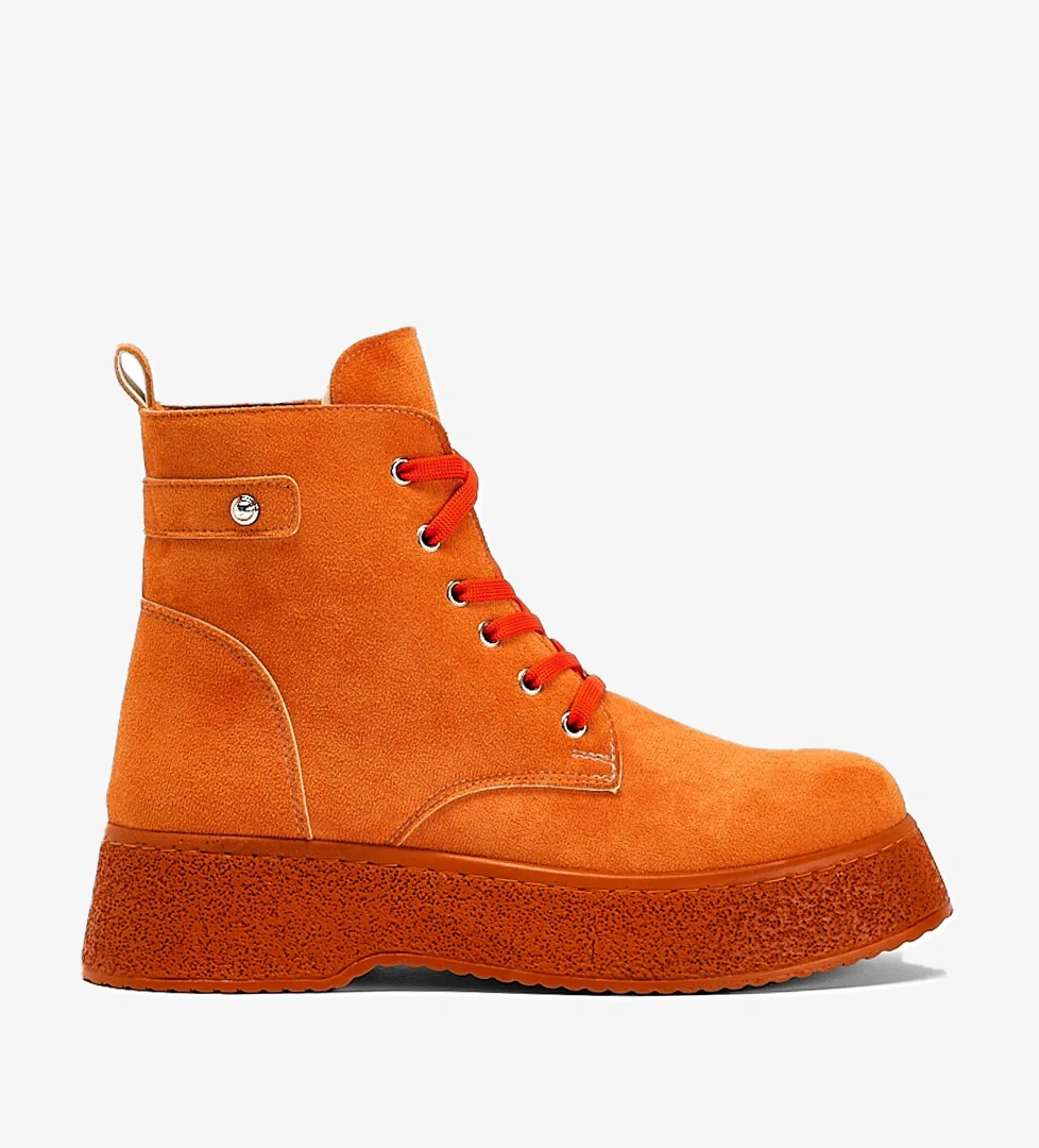 Kadın Oranj Süet Yüksek Poli Taban Bağcıklı Süet Bot - Görsel 1