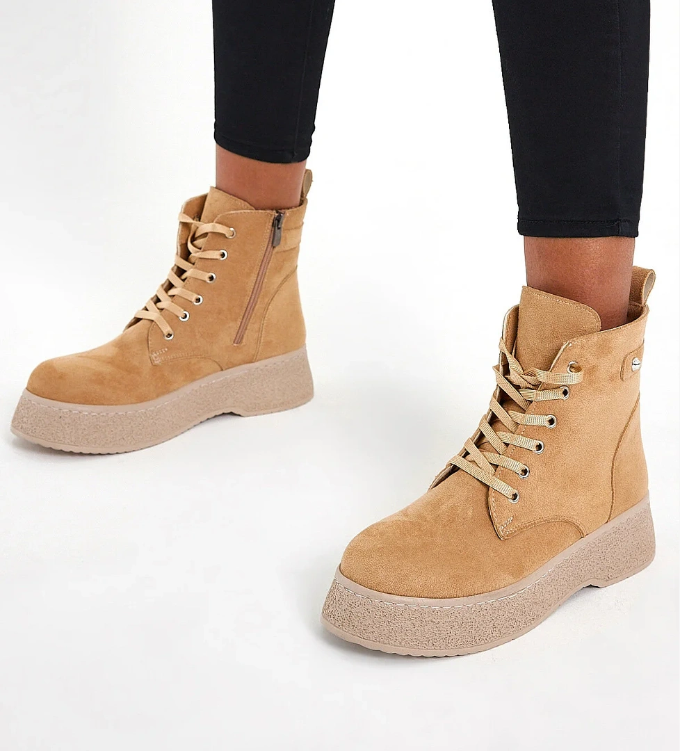 Kadın Nude Süet Yüksek Poli Taban Bağcıklı Süet Bot