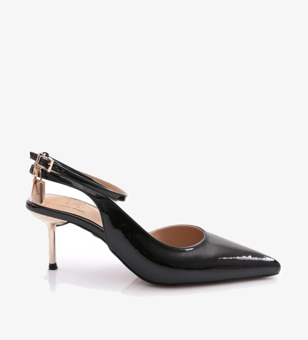 Dgn 1771 Kadin Sivri Burun Parmak Dekolteli Yan Kilit Aksesuarli Arkasi Açik İnce Topuk Ayakkabi model görseli