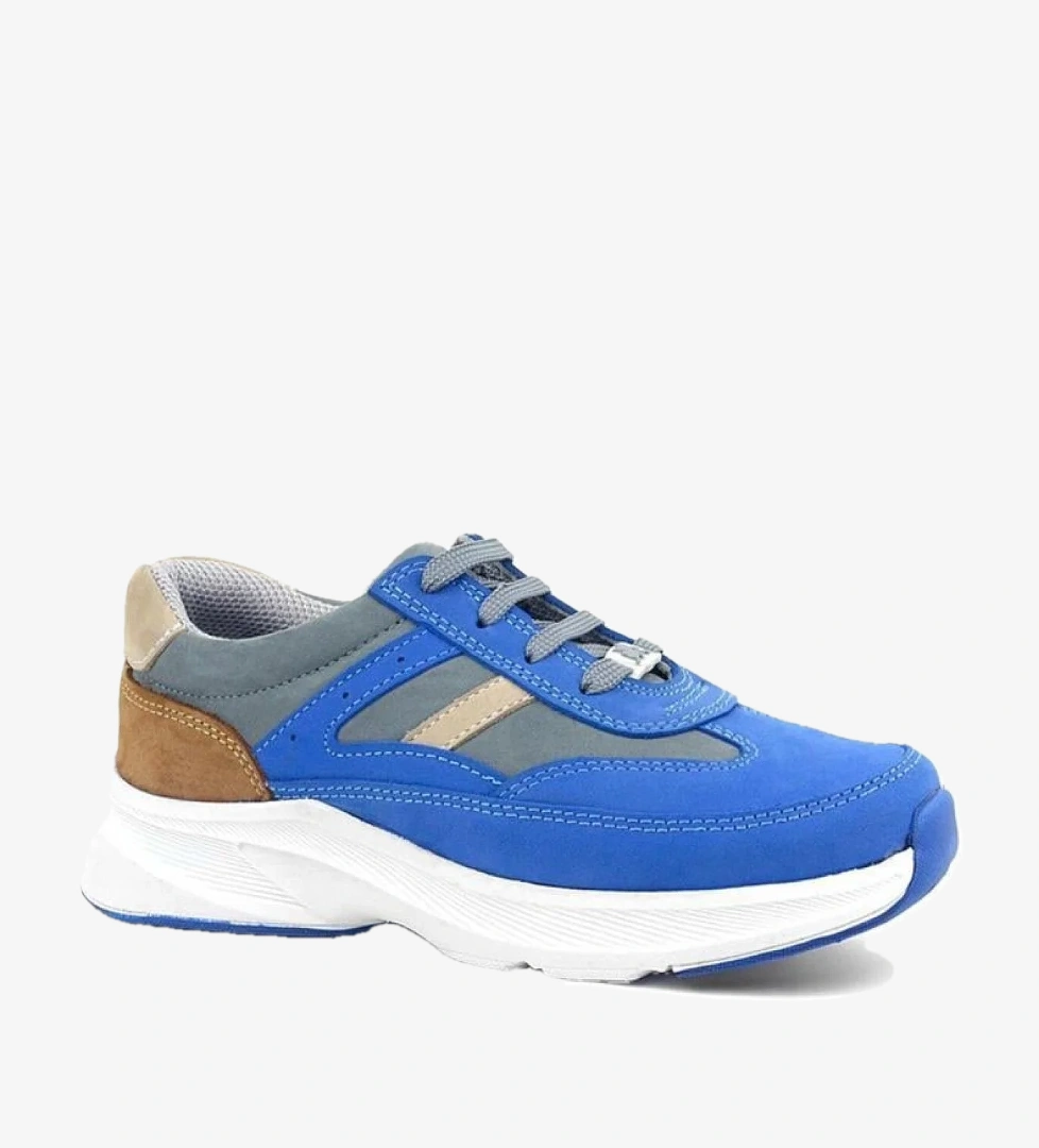 Rakerplus Hakiki Deri Anatomik Saks Mavi Taba Bağcıklı Hafif Çocuk Spor Ayakkabı model görseli