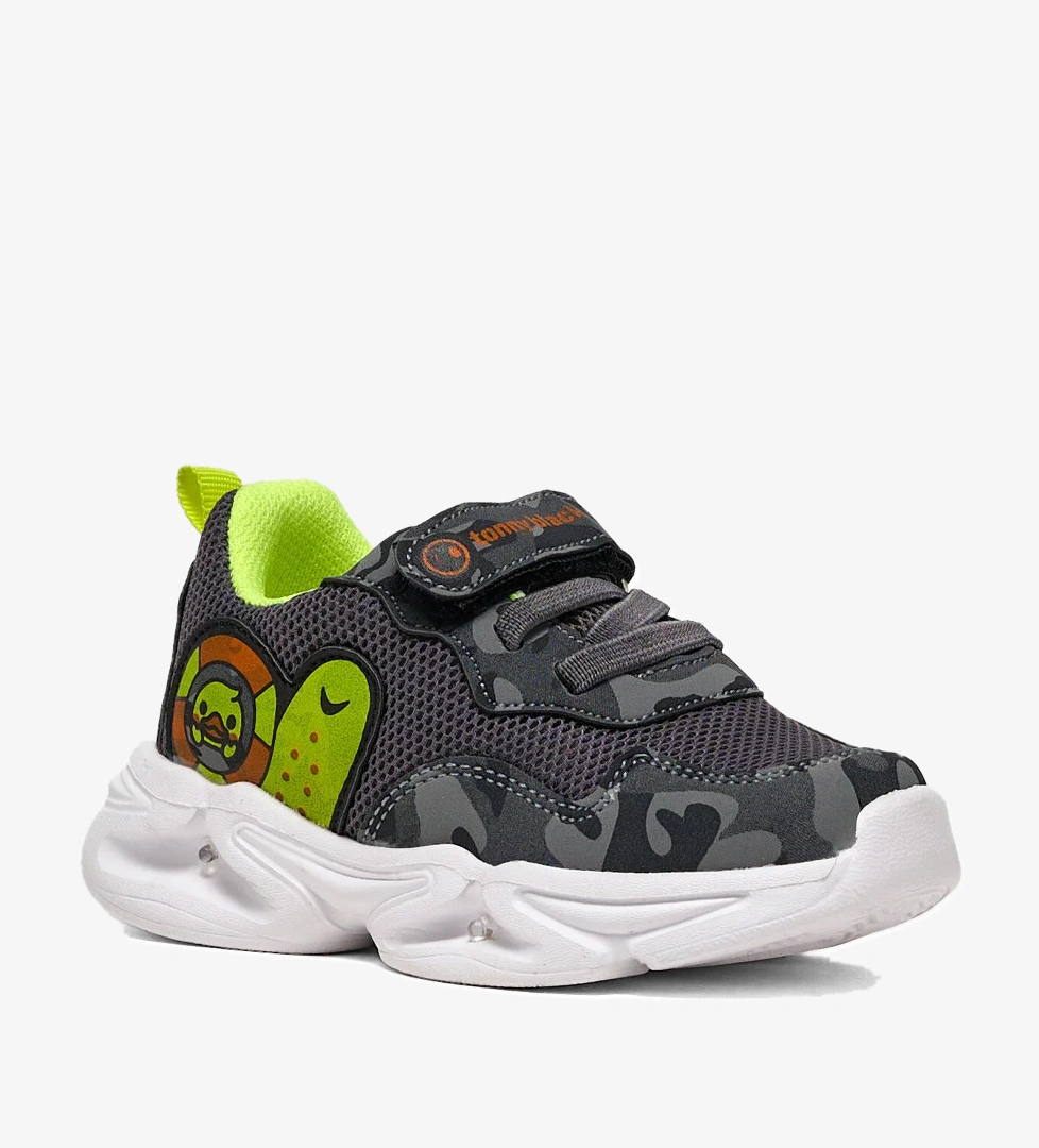Çocuk Unisex Füme Kamuflaj Işıklı Cırtlı Ayakkabı - Görsel 1