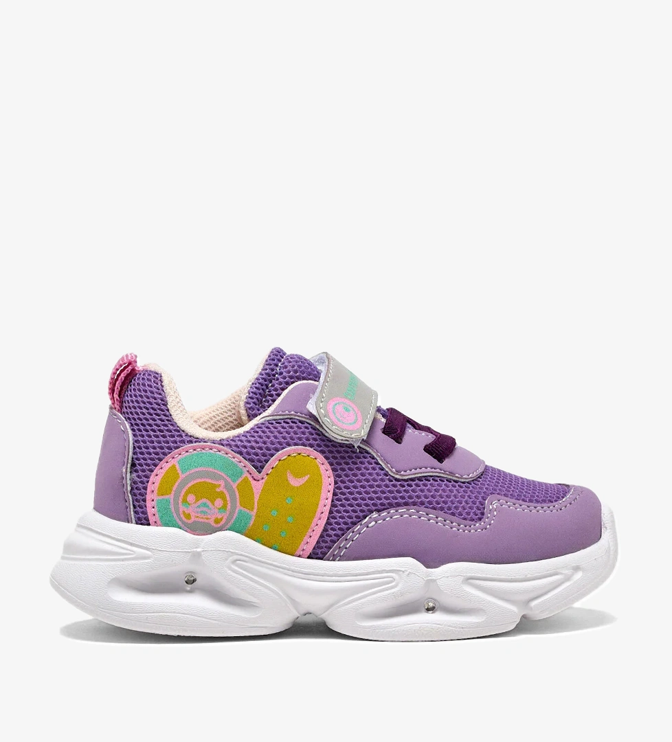 Çocuk Unisex Lila Somon Işıklı Cırtlı Ayakkabı