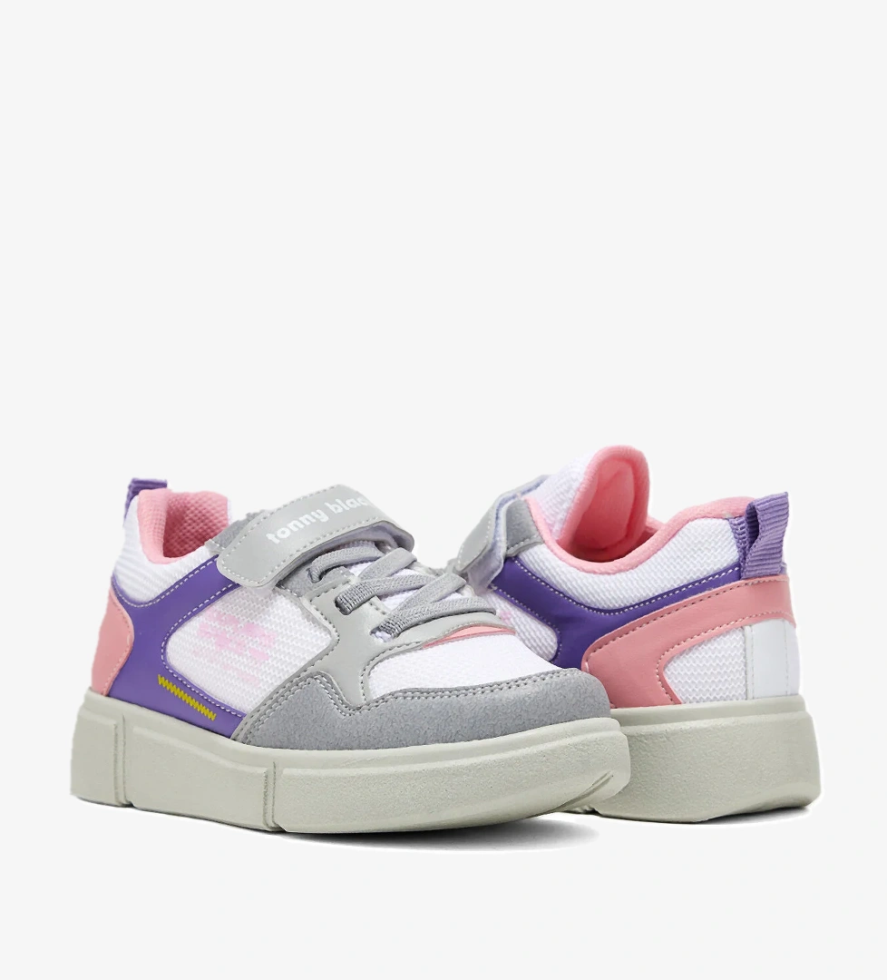 Çocuk Unisex Buz Lila Rahat Kalıp Cırtlı Ayakkabı