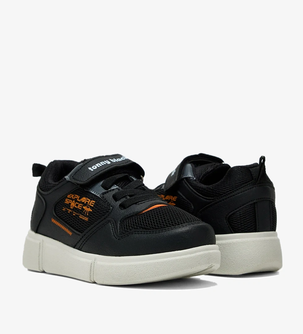 Çocuk Unisex Siyah Portakal Rahat Kalıp Cırtlı Ayakkabı