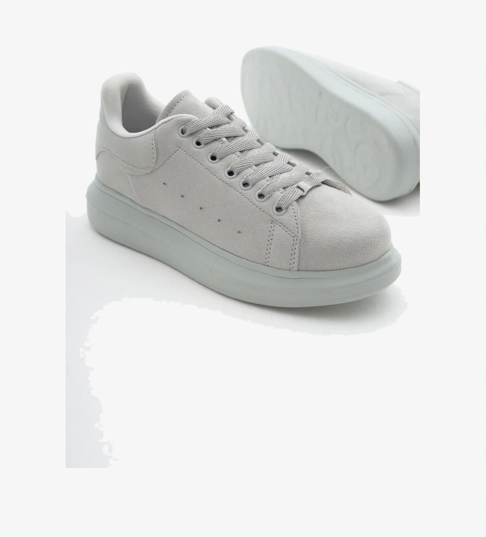 Unisex Buz Süet Rahat Kalıp Yüksek Taban Bağcıklı Spor Ayakkabı