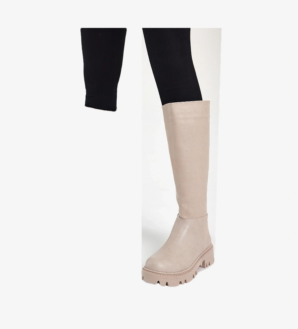 Kadın Nude Cilt Rahat Kalıp Yüksek Taban Fermuarlı Çizme