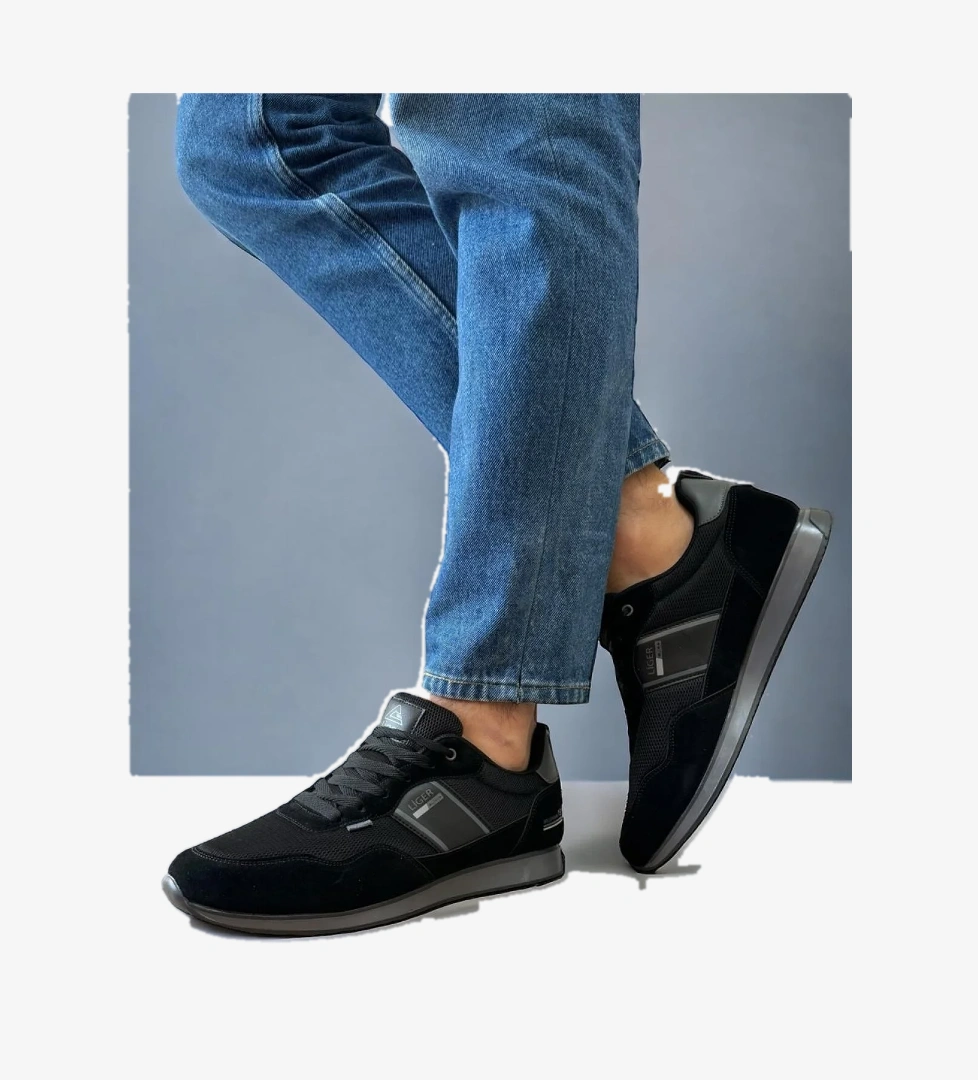 Erkek Günlük Sneaker Spor Ayakkabı SİYAH - FÜME - Görsel 1