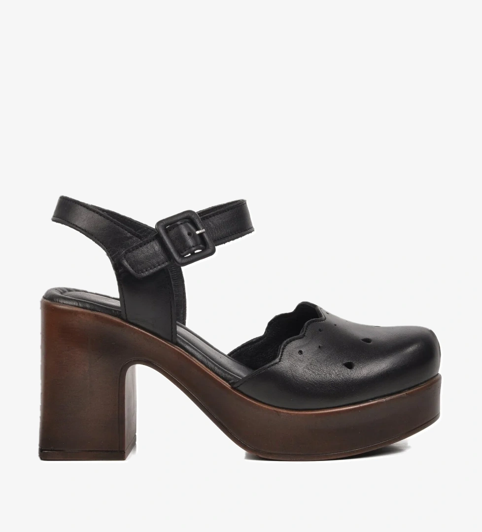 2217001Y Siyah Hakiki Deri Kadın Topuklu Ayakkabı