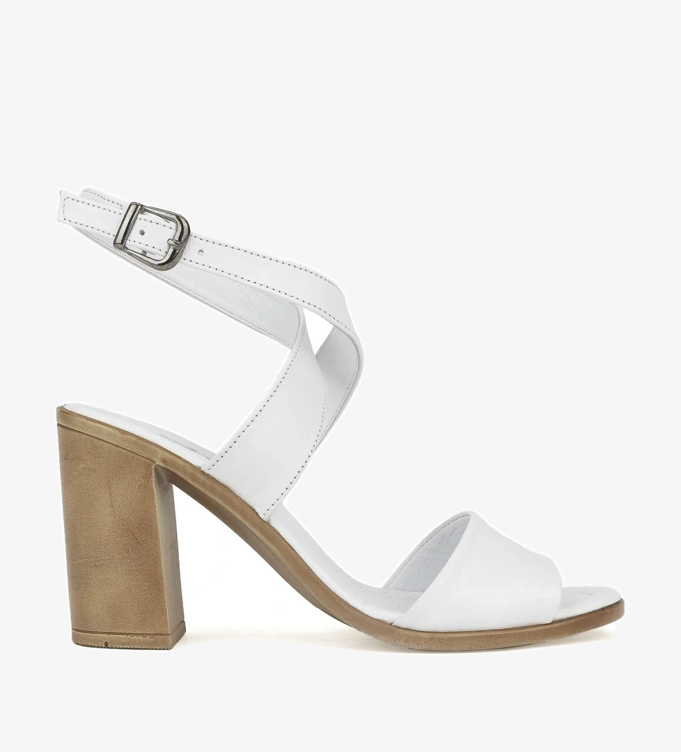 Kadın Hakiki Deri Topuklu Sandalet 1411020Z1708 Beyaz