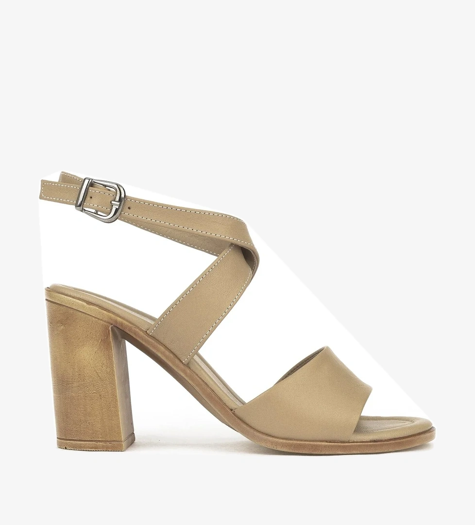 Kadın Hakiki Deri Topuklu Sandalet 1411020Z1708 Bej