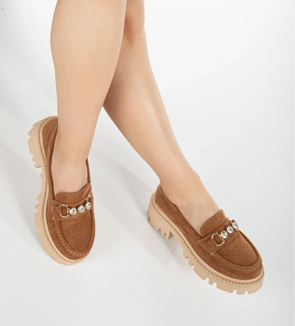 Tonny Black Kadın Taba Süet Rahat Kalıp Yüksek Poli Taban Önü Tokalı Loafer