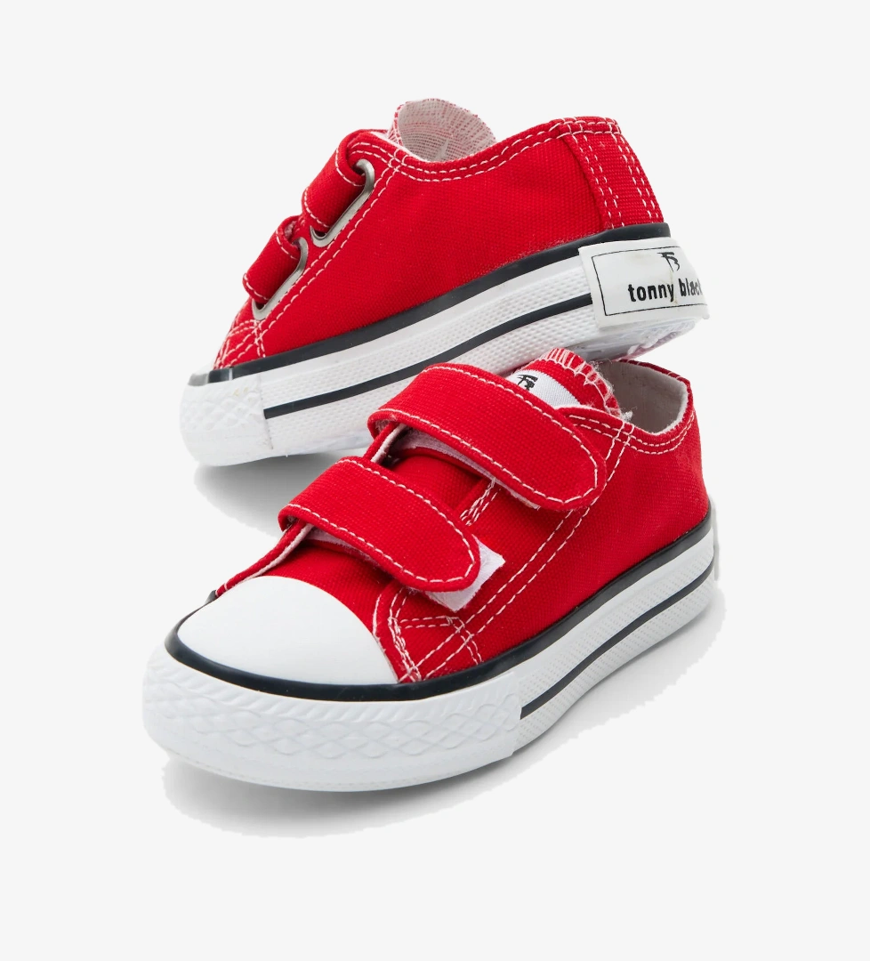 Çocuk Unisex Kırmızı Kauçuk Taban Keten Cırtlı Spor Ayakkabı