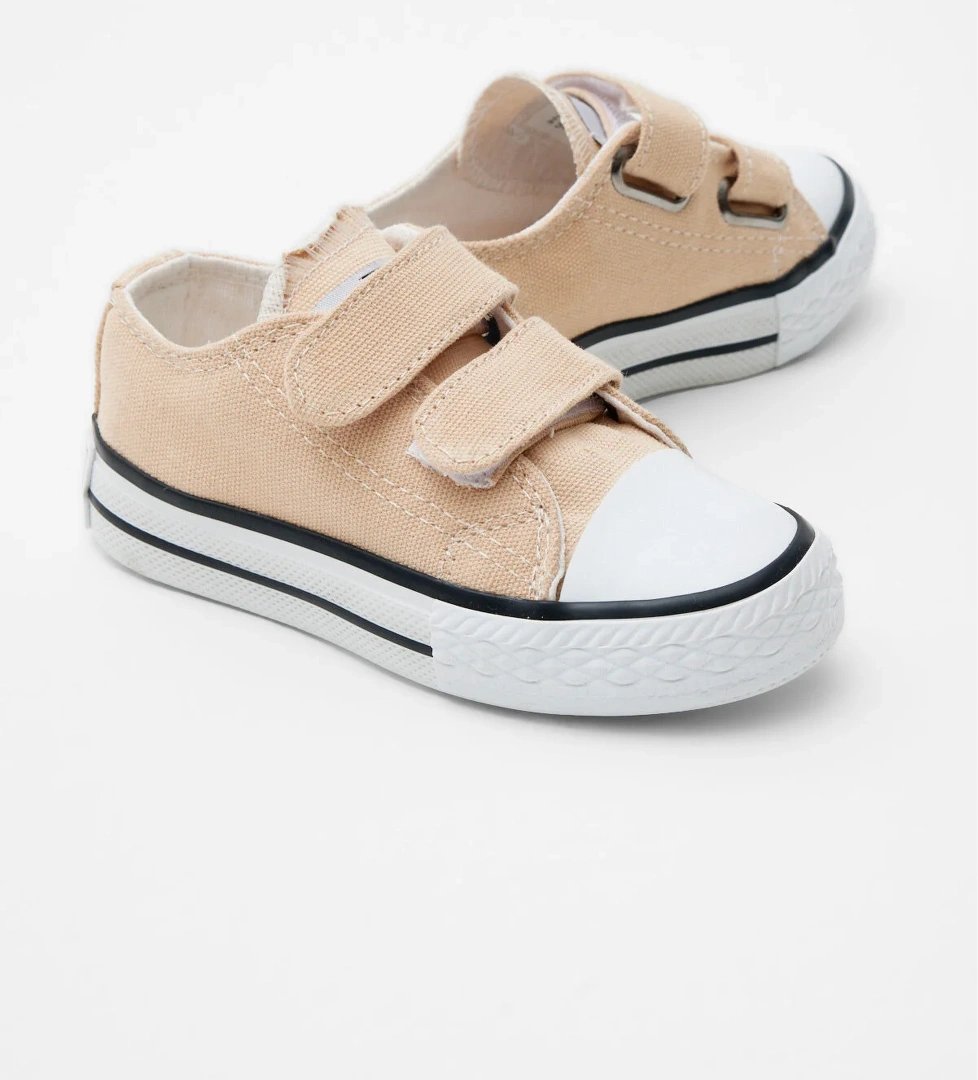 Çocuk Unisex Bej Kauçuk Taban Keten Cırtlı Spor Ayakkabı - Görsel 1
