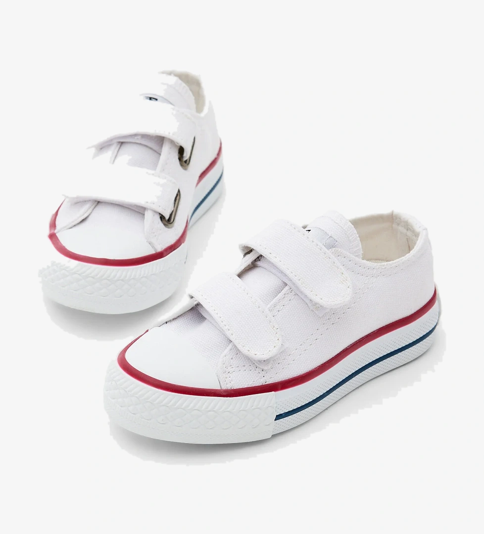 Çocuk Unisex Beyaz Kauçuk Taban Keten Cırtlı Spor Ayakkabı - Görsel 1