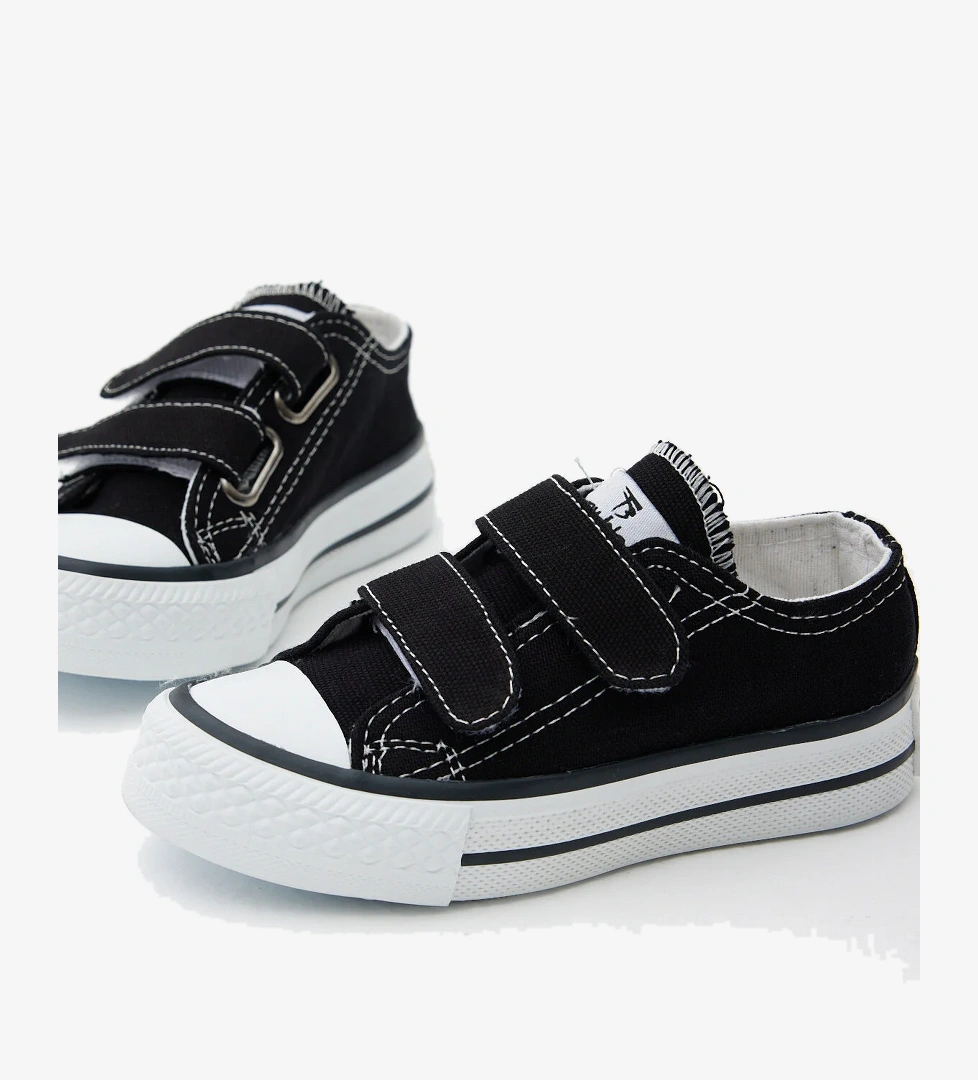 Çocuk Unisex Siyah Kauçuk Taban Keten Cırtlı Spor Ayakkabı - Görsel 1