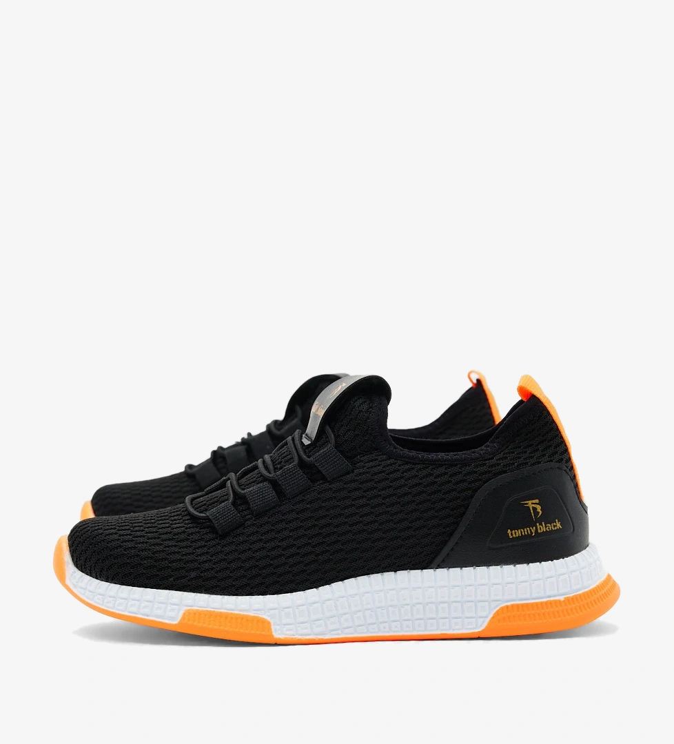 Çocuk Unisex Siyah Turuncu Rahat Kalıp Lastik Bağcıklı Spor Ayakkabı - Görsel 1
