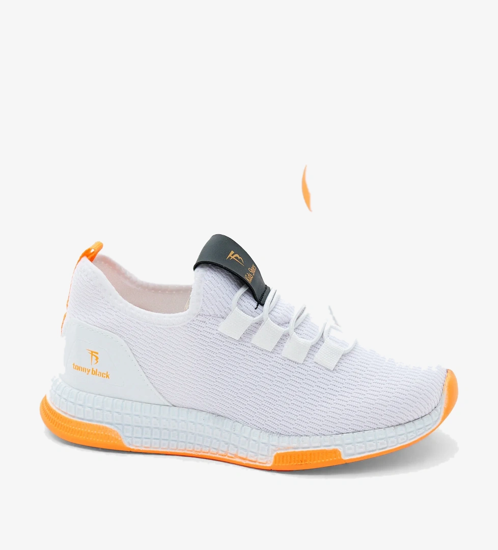 Çocuk Unisex Beyaz Oranj Rahat Kalıp Lastik Bağcıklı Spor Ayakkabı - Görsel 1